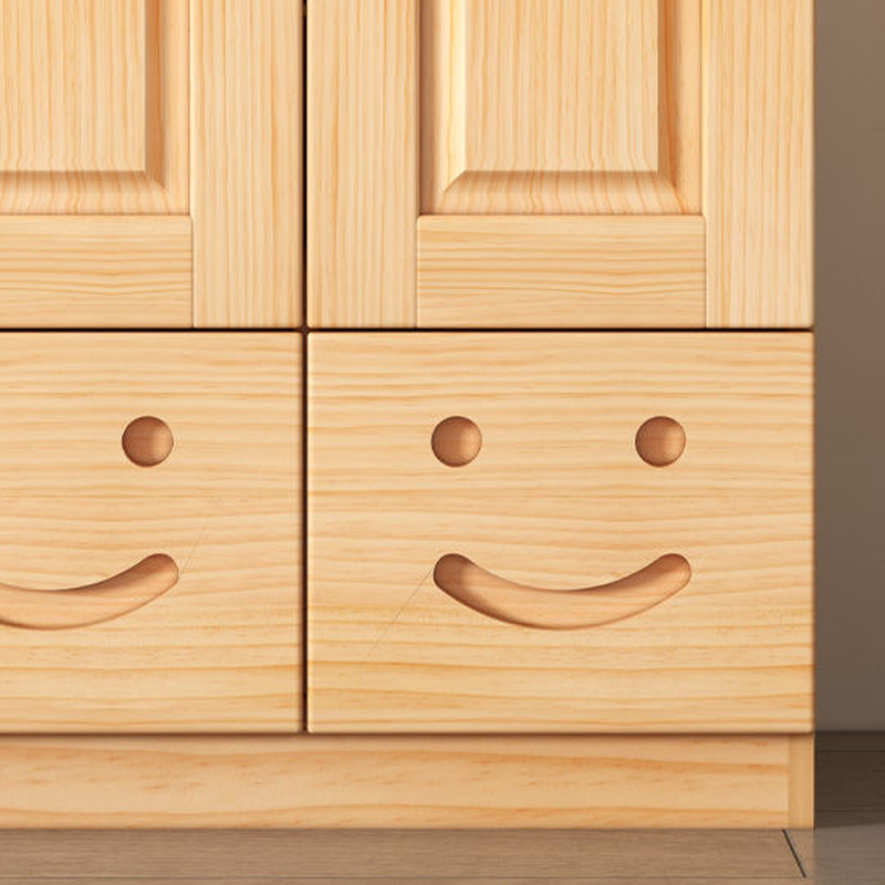 Natural Finish Modish Pine Wood Wardrobe Closet with Soft Close Drawer, Soft Close Door, Interior Shelves, and Clothing Rod - image 4