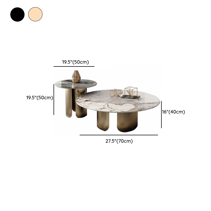 Chic Modern Round Beige Stone Top Coffee Table with Industrial Iron Base - image 17