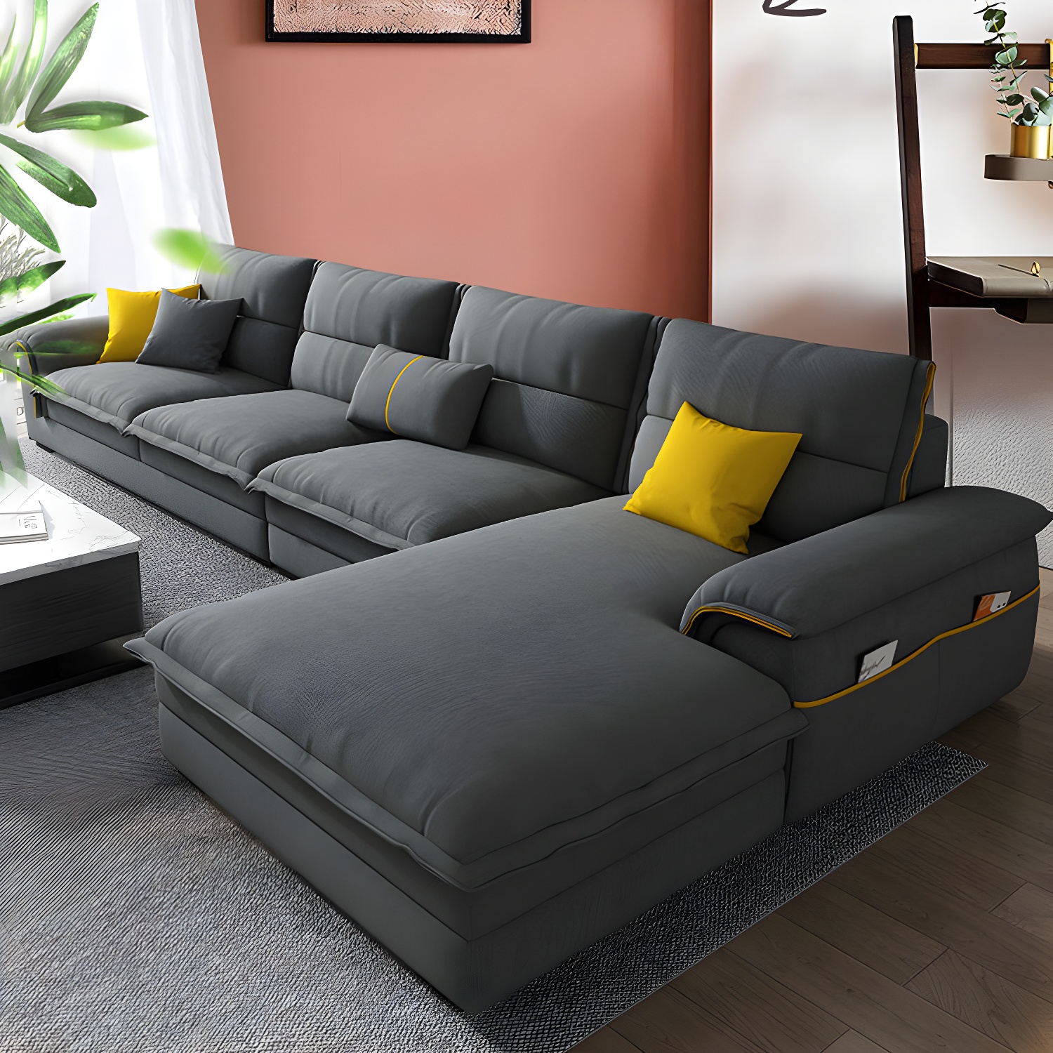 Modern Gray Cotton and Linen Sectional Sofa with Wood Frame and Storage Included - image 3