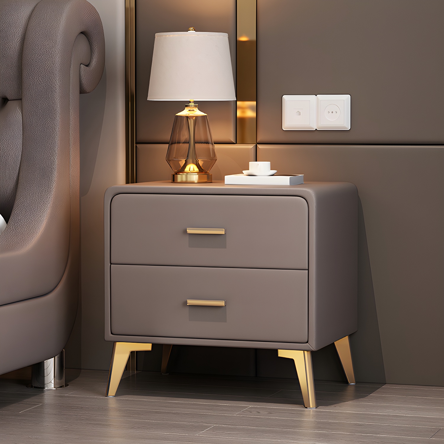 Faux Leather Modern Nightstand with Drawer Storage - Small Size, 2 Drawers - image 7