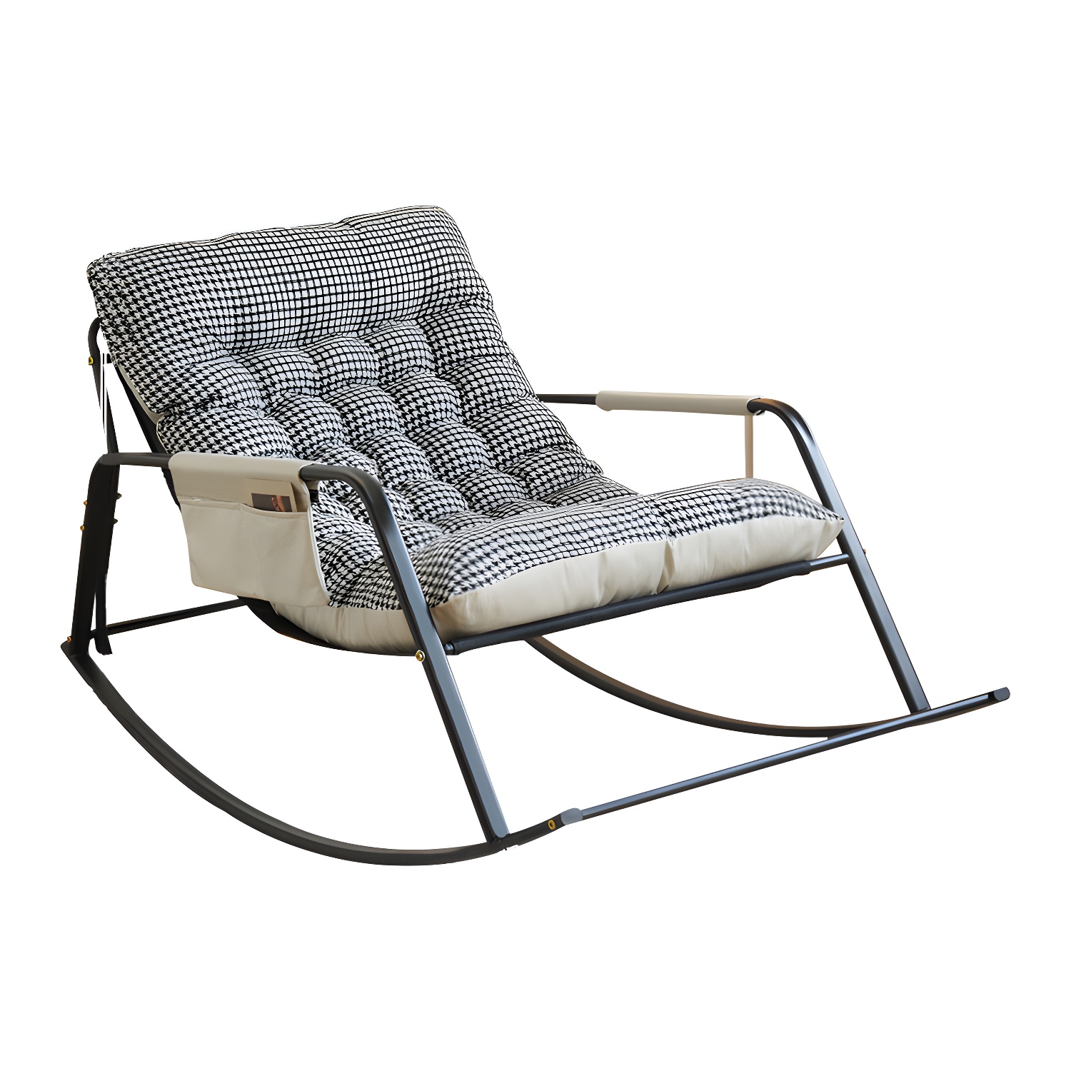 Stylish Modern Upholstered Rocking Chair with Black Metal Legs and Tufted Back - image 6