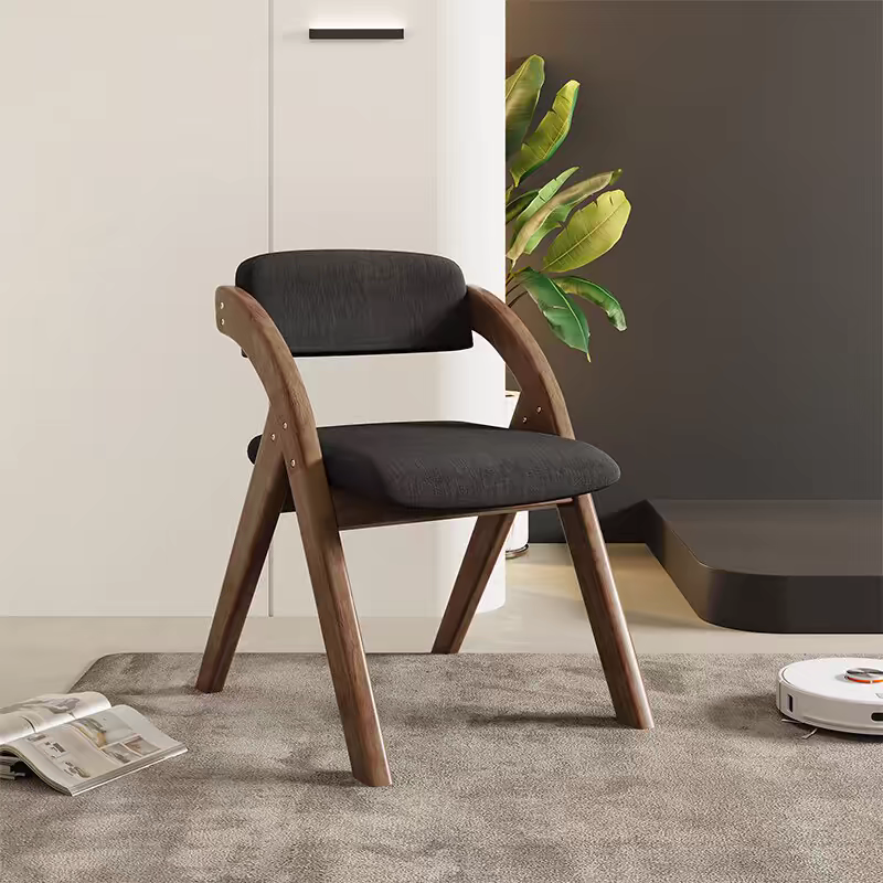Casual Collapsible Side Chair with Midnight Black/Walnut/Wood Grain Rubberwood Legs and Upholstered Uncovered Back - image 6