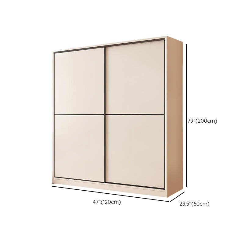 White Minimalist Manufactured Wood Wardrobe Closet with 2 Drawers, Interior Shelves, and Clothing Rod - image 7