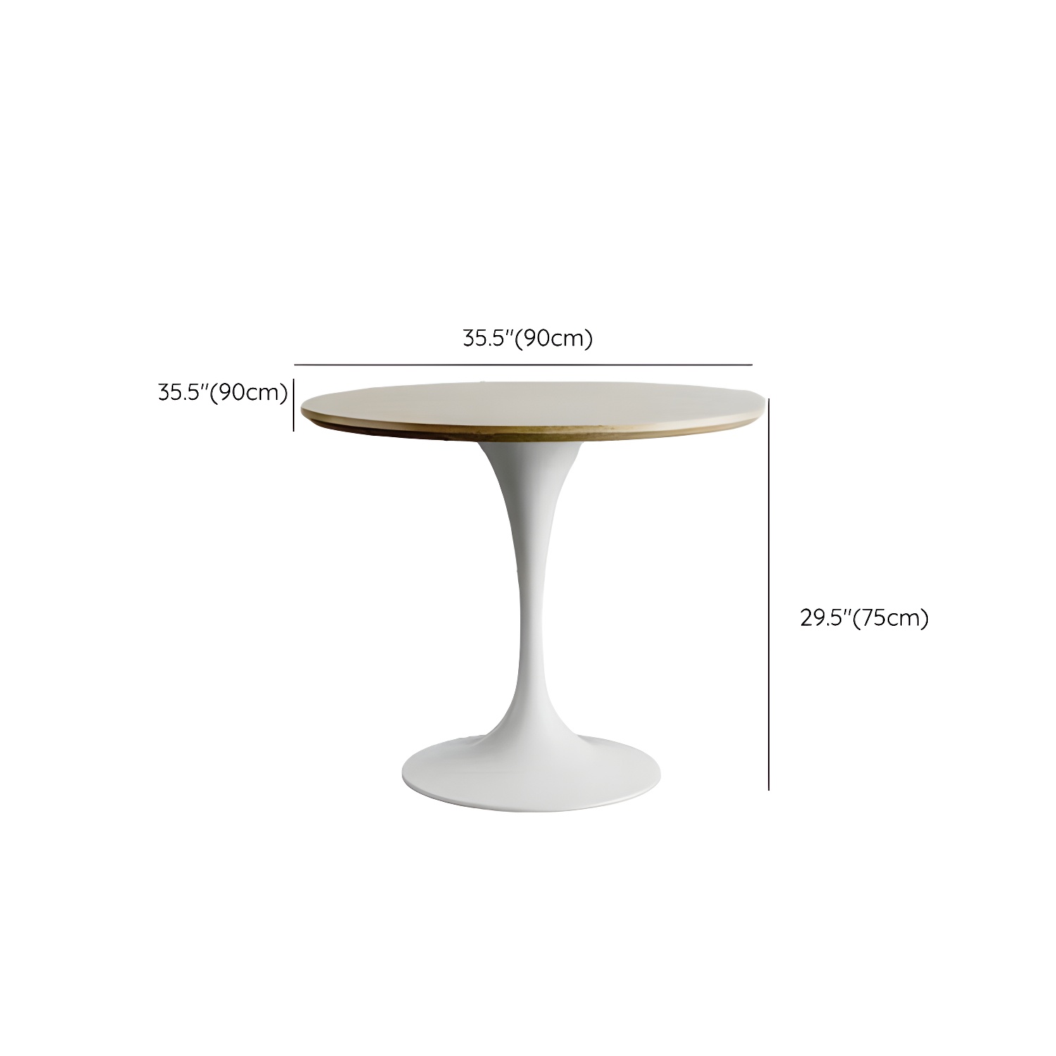 Scandinavian Standard Height Round Wood-Top Dining Table, Metal Tulip Base, Simple Assembly - image 20