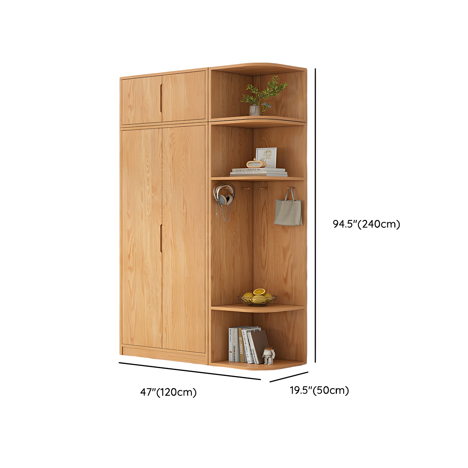 Modern Natural Wood Wardrobe Armoire with Sliding Doors, Drawers, and Shelves - image 136