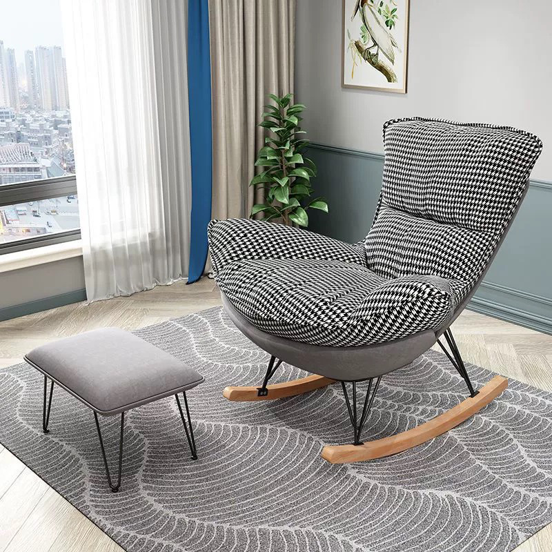 Elegant Upholstered Rocking Chair with Natural Wood Legs - Modern Style for Chic Home Decor