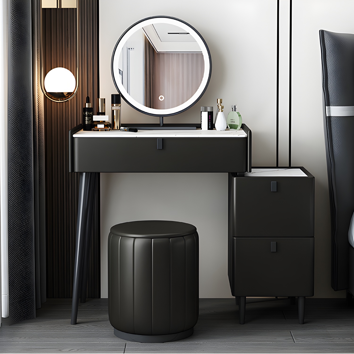 1/3 Drawers Vanity Set with Stool Modern Stone Top Dressing Table - image 7