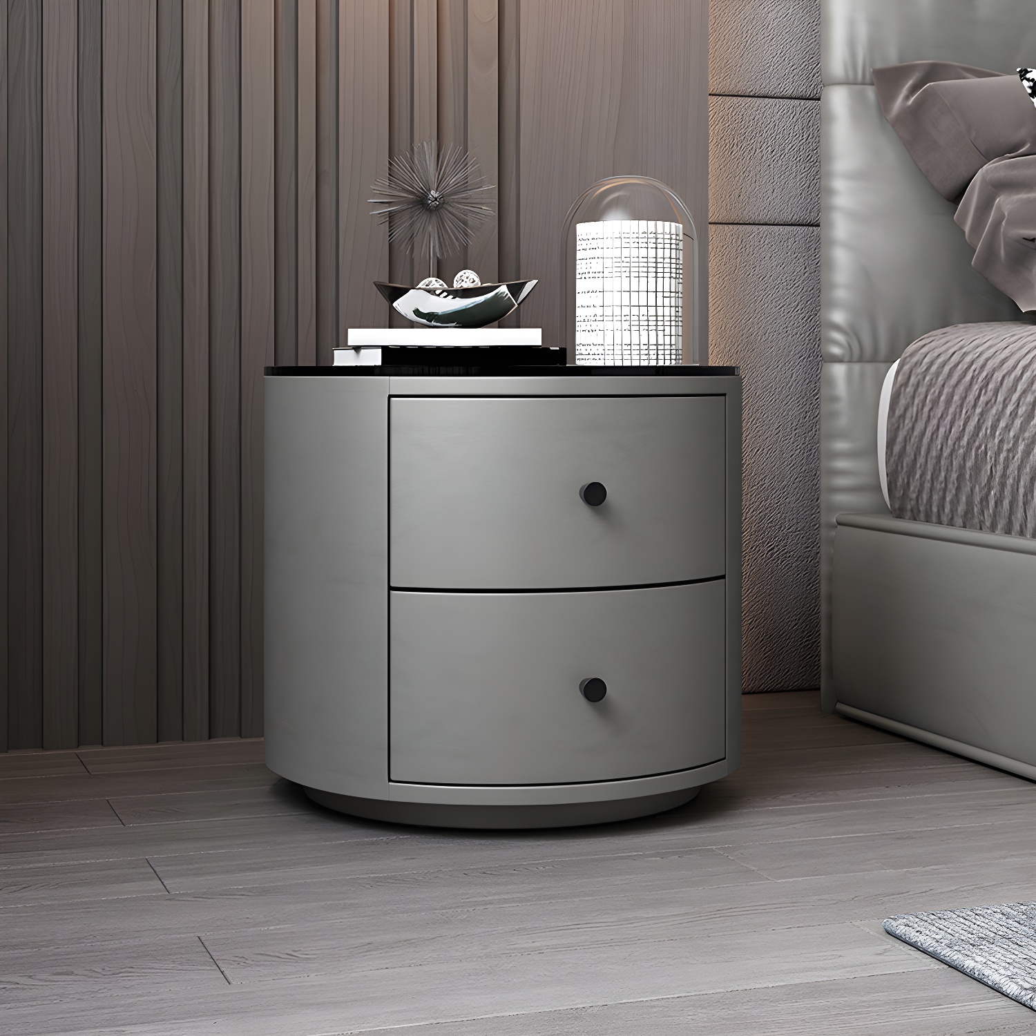 Modern Faux Leather Nightstand Table Solid Wood Drawer Storage Bed Nightstand - image 4