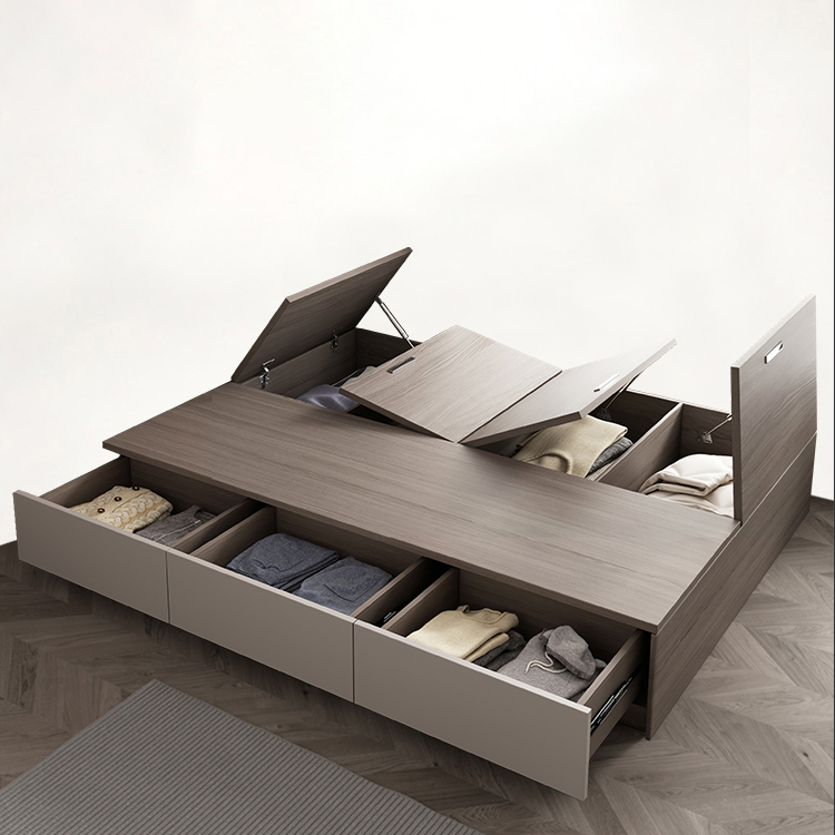 Brown Wood Lift Up Storage Bed with 3 Drawers and Solid Color Design - image 11