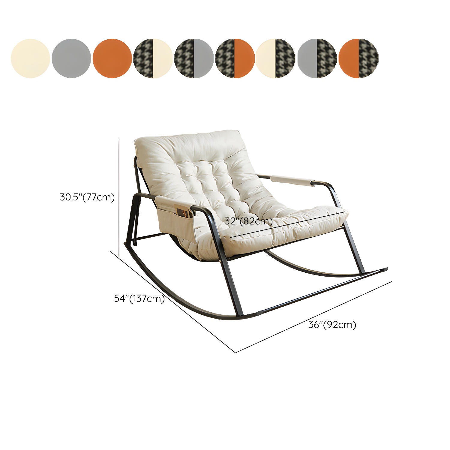 Stylish Modern Upholstered Rocking Chair with Black Metal Legs and Tufted Back - image 17