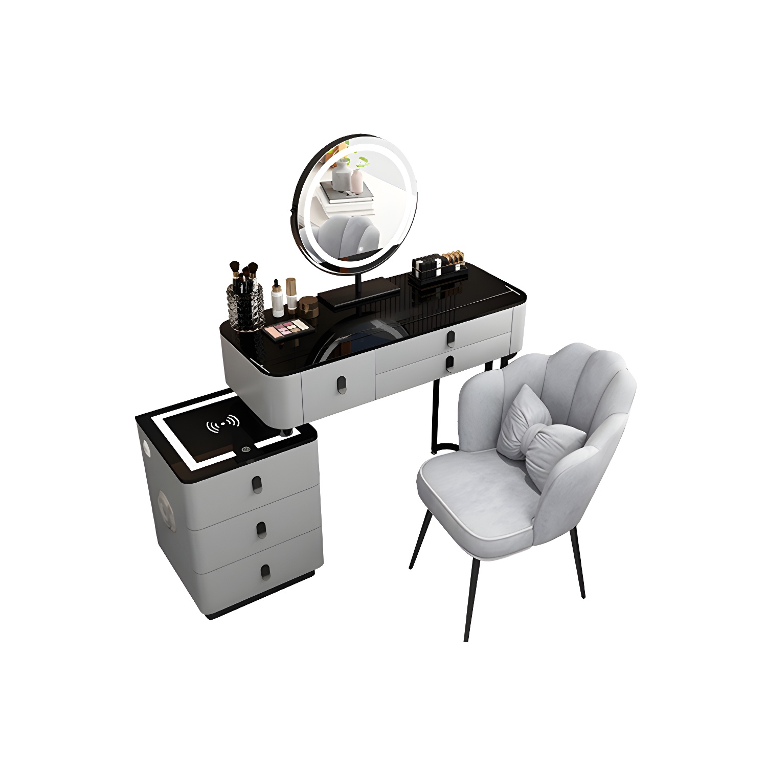 Glass Top Makeup Vanity Desk Lighted Mirror Makeup Vanity Set - image 16