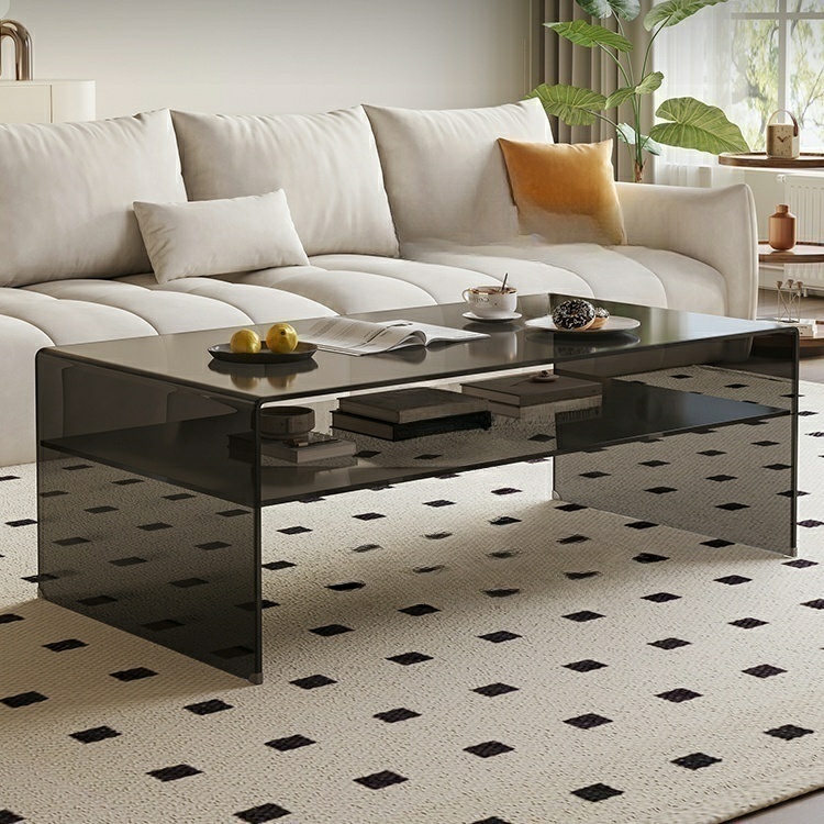 Rectangular Glass Modern Coffee Table with Transparent Top and Sleek Glass Base - image 3