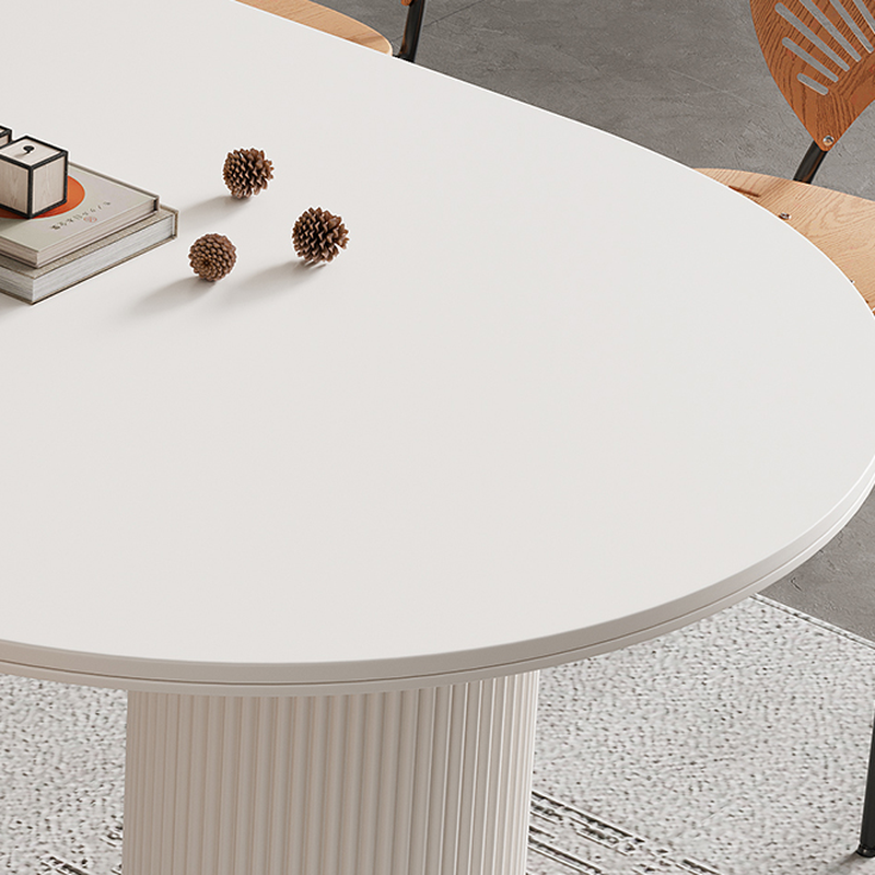 Modern Simple Style Stone Dining Table Set with Twin Support Base and Fixed Table in Chalk - image 3