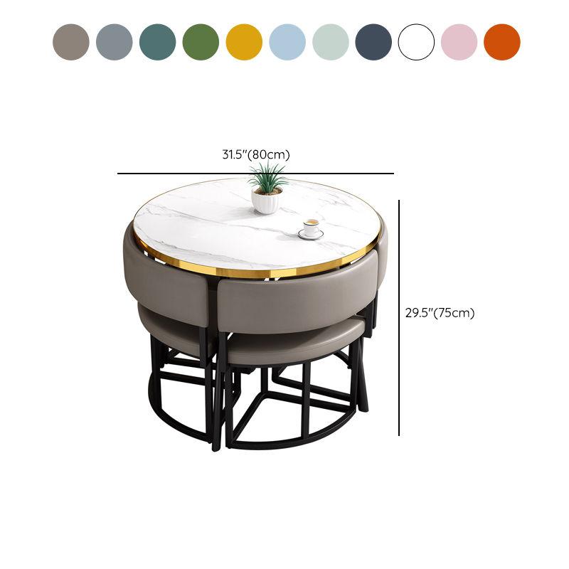 Art Deco Circular-shaped Upholstered Chair Metal & Faux Wood Dining Table Set with Upholstered Back in White, 5 Pieces - image 27
