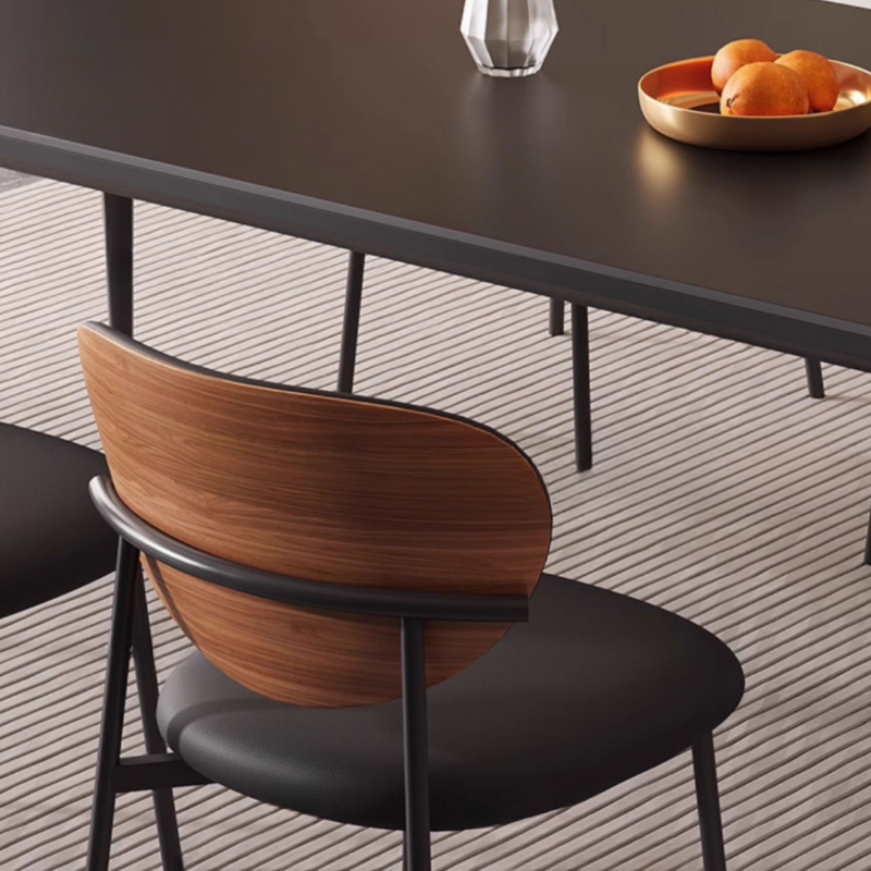 Dining Table Set with Slate Top and Two-sided Pedestal, Padded Chair with Back for 6 People, 7 Piece Set in Midnight Black - image 6