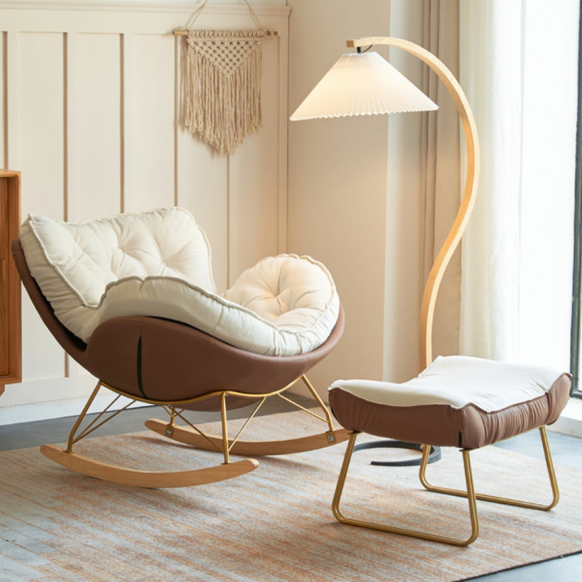 Stylish and Comfortable Modern Rocking Chair with Natural Wood Legs and Upholstered Track Arms - image 10