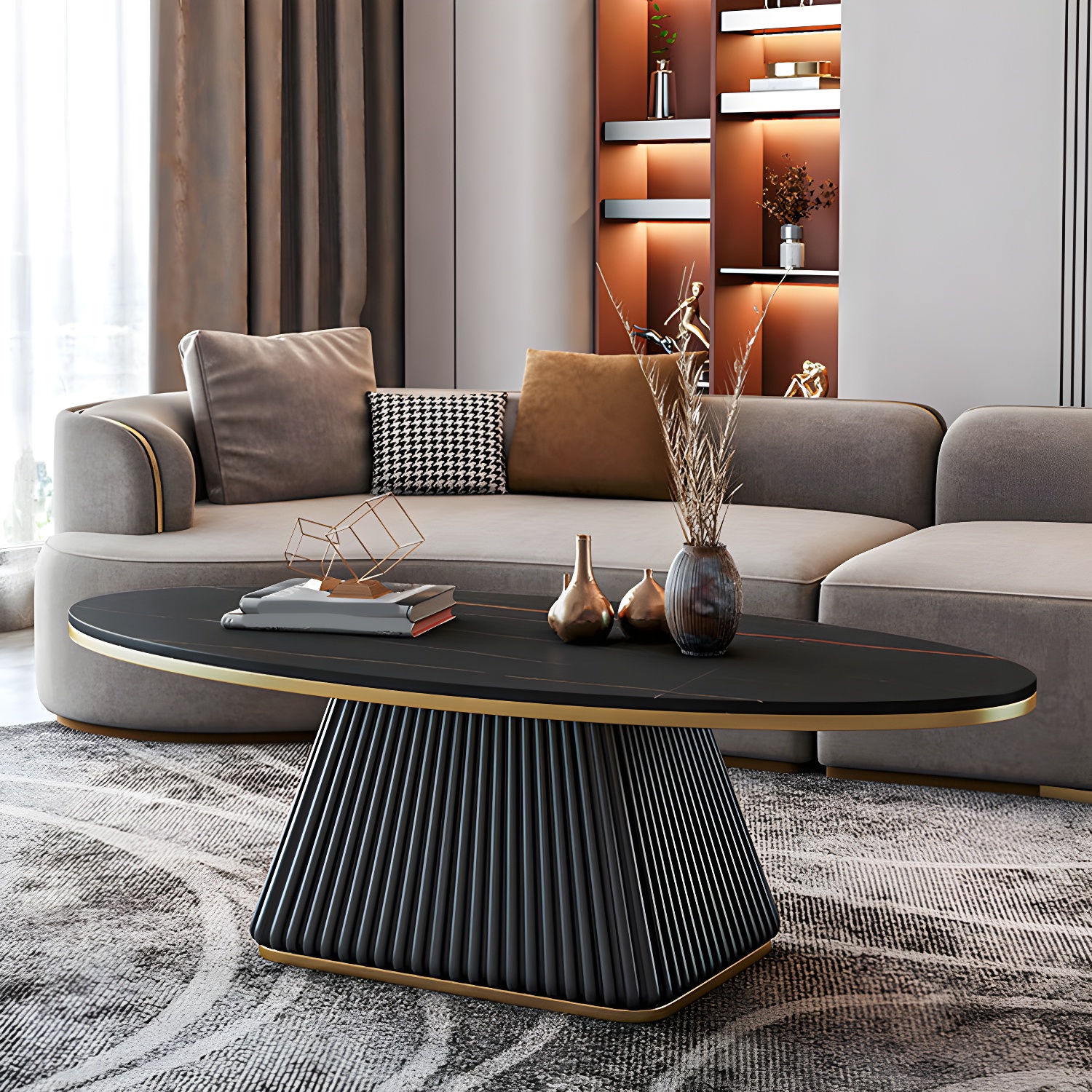 Glam Single Coffee Table Oval Pedestal Coffee Cocktail Table - image 7