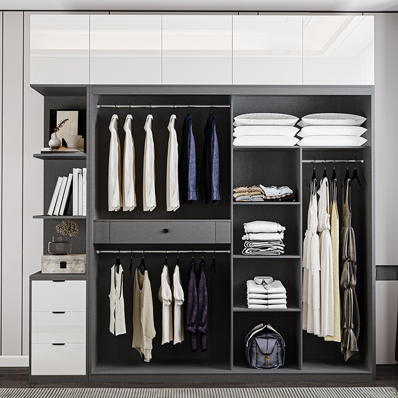 Manufactured Wood Self-supporting Cabinet Armoire with 4-Drawer, Interior Shelves, and Hanging Rod