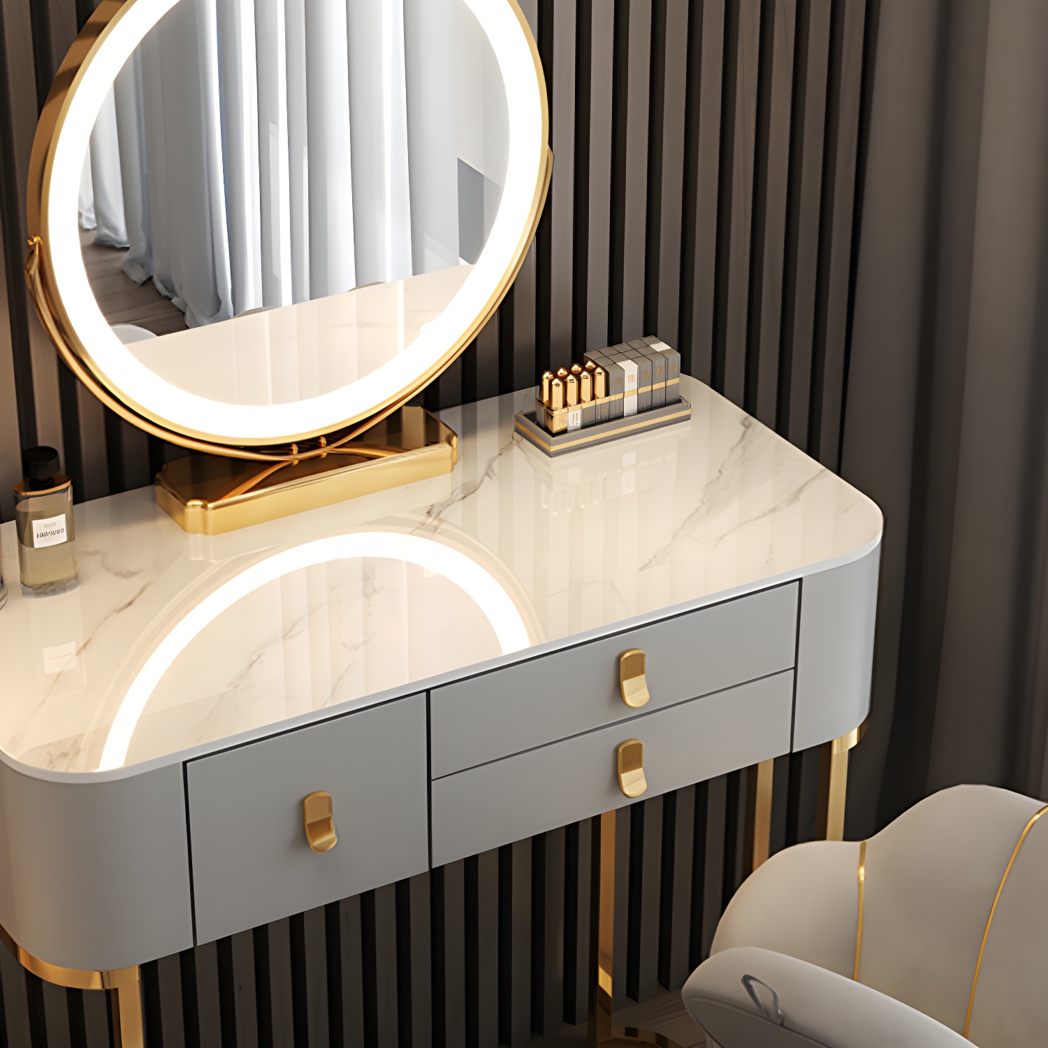 Luxurious Vanity Dressing Table Solid Wood Vanity Set with Stool and Mirror - image 11