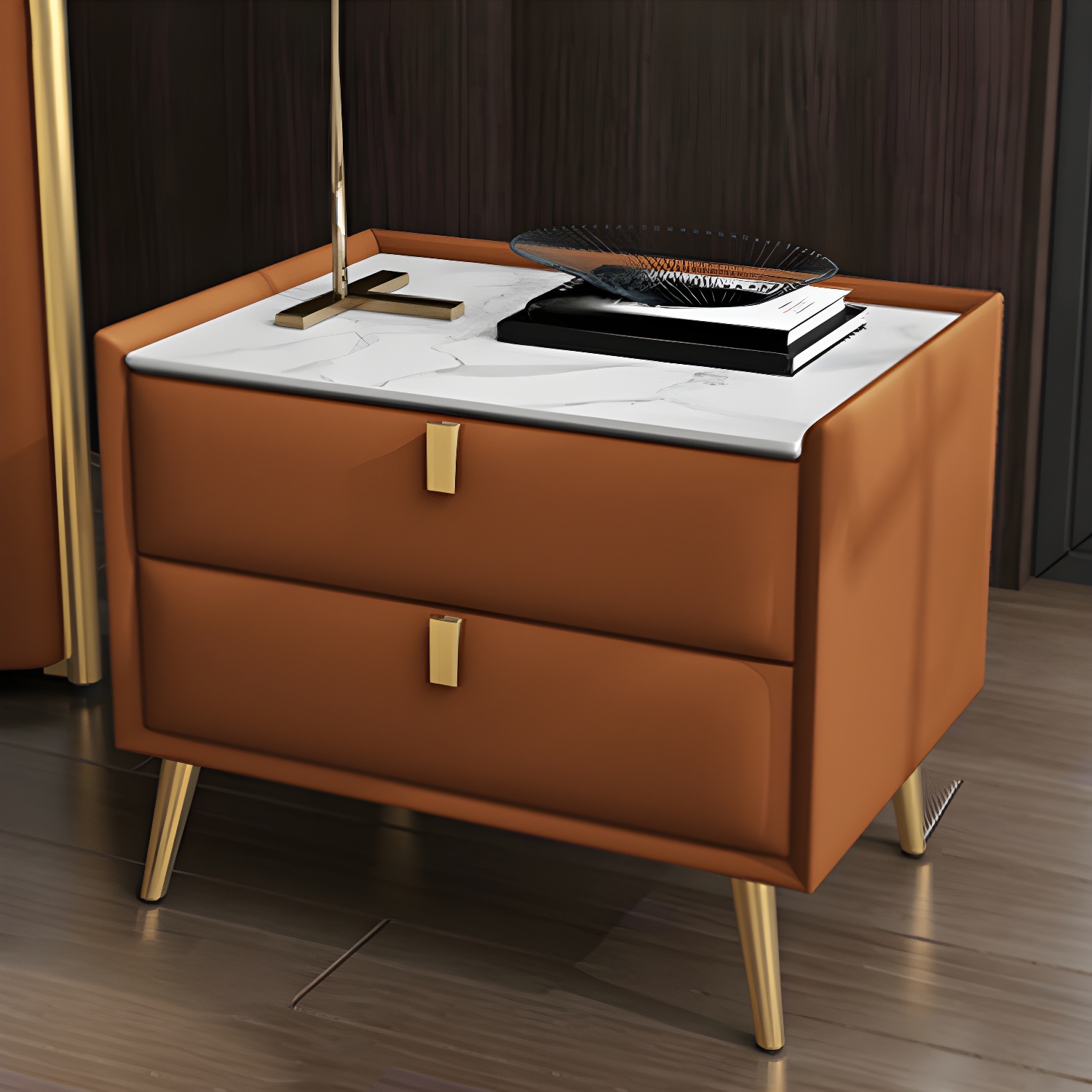 Solid Wood Bedside Table, Modern 2 - Drawer Stone Top Nightstand - image 10
