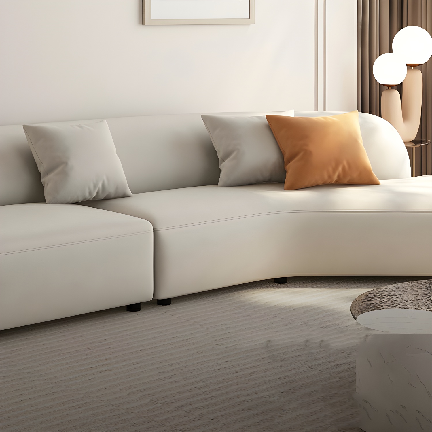 Modern Beige Tech Cloth Stationary Sectional Sofa with Wood Frame and Flared Arms - image 7