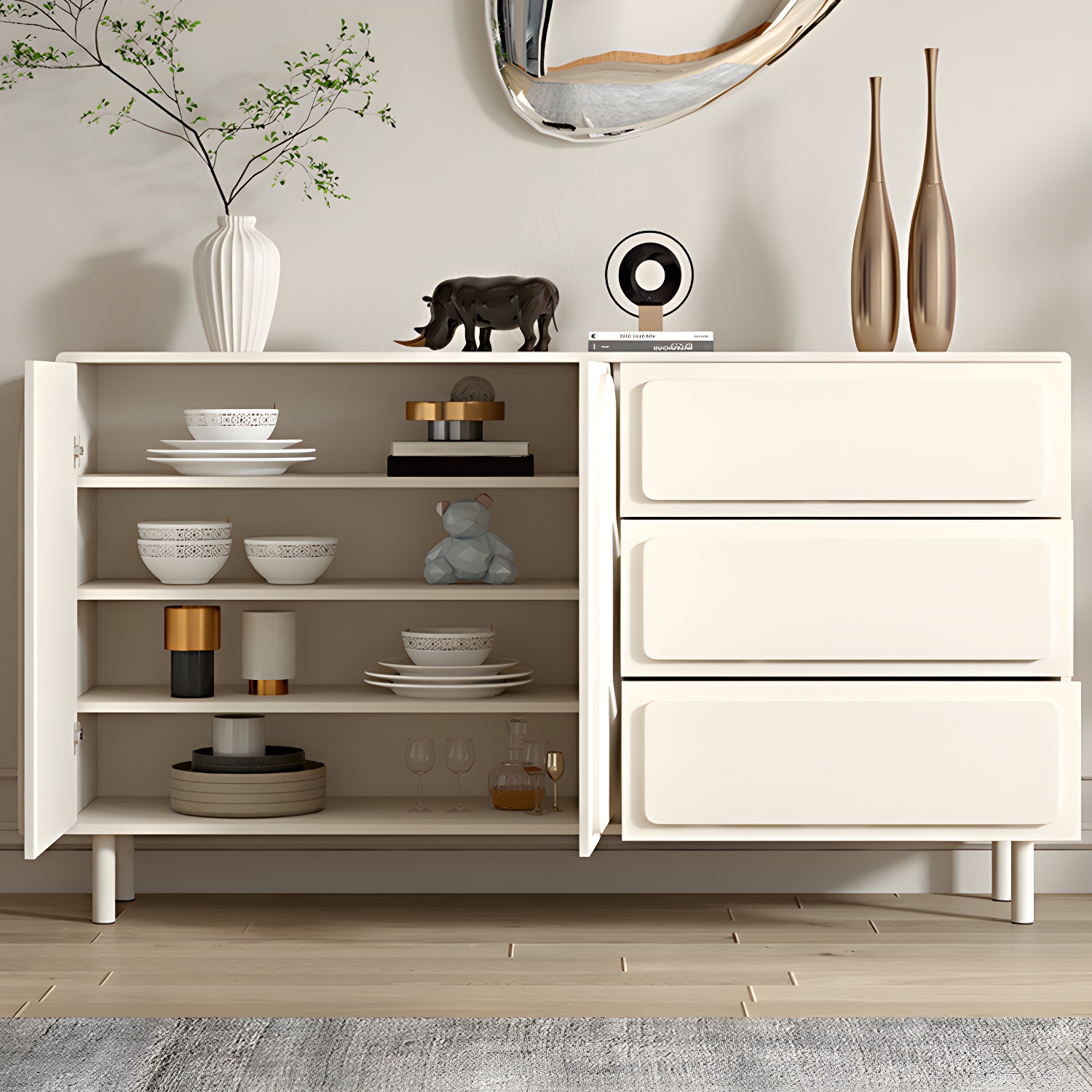 37.4"Tall White Wooden Cabinet , 3- Drawer Rectangle Accent Cabinet - image 11