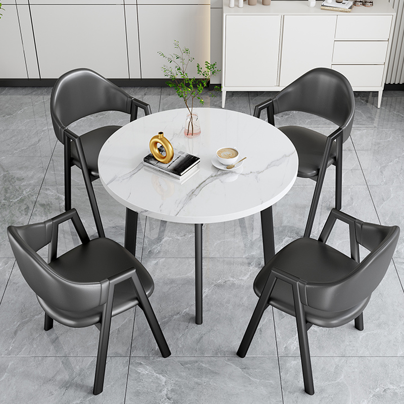 Dining Table Set with Rounded Shape and Padded Chair Back, Featuring Armrest and White Separable Table Top