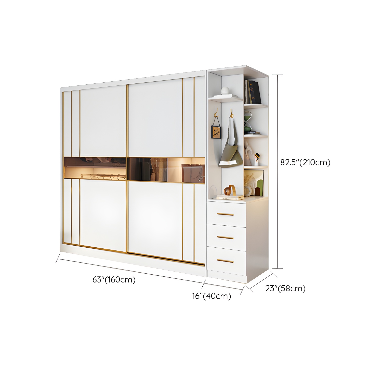 Modern White Wardrobe Armoire with Mirror, Drawers & Clothing Rod - image 20