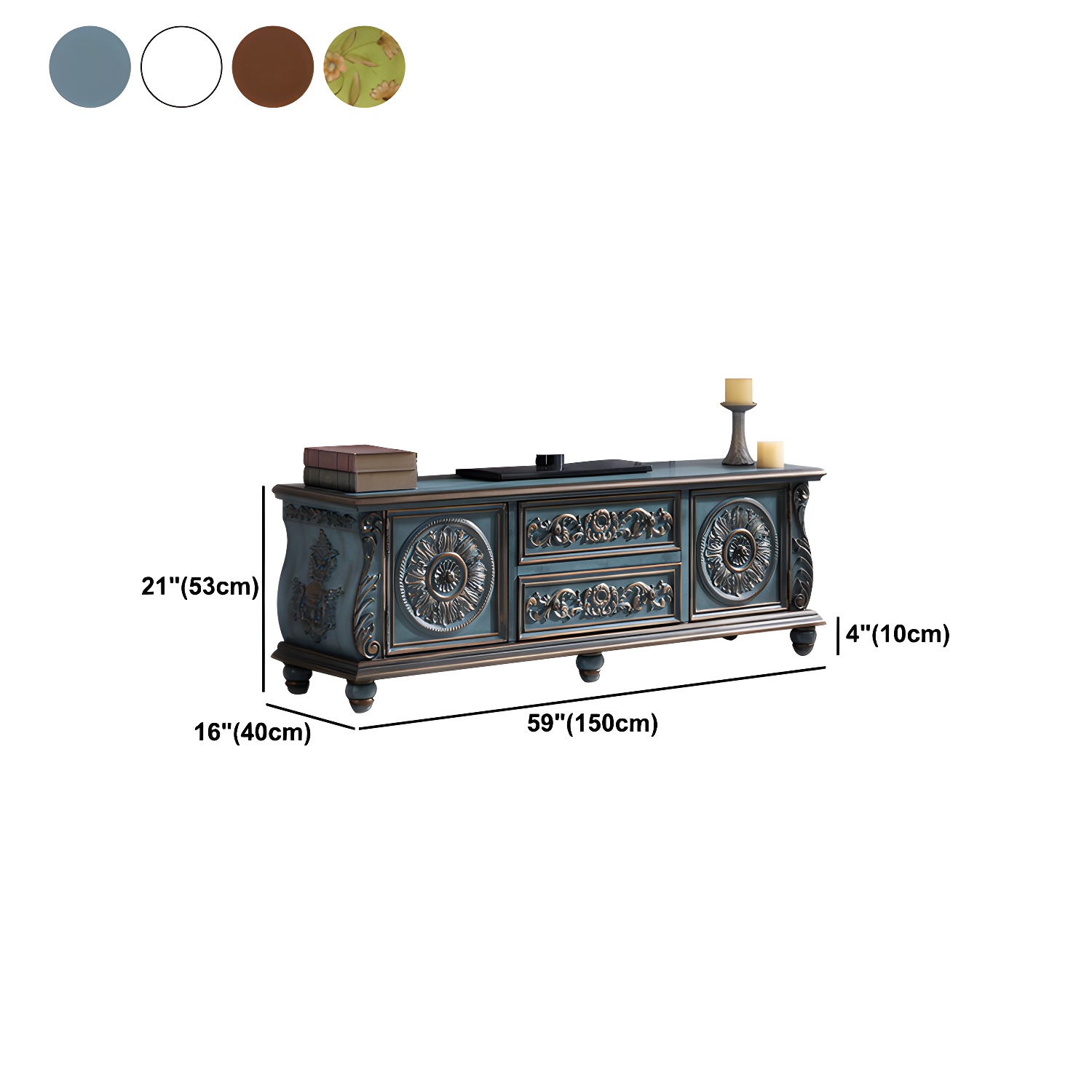 Traditional Rubberwood Media Console Matte Finish TV Media Stand with Drawers - image 15