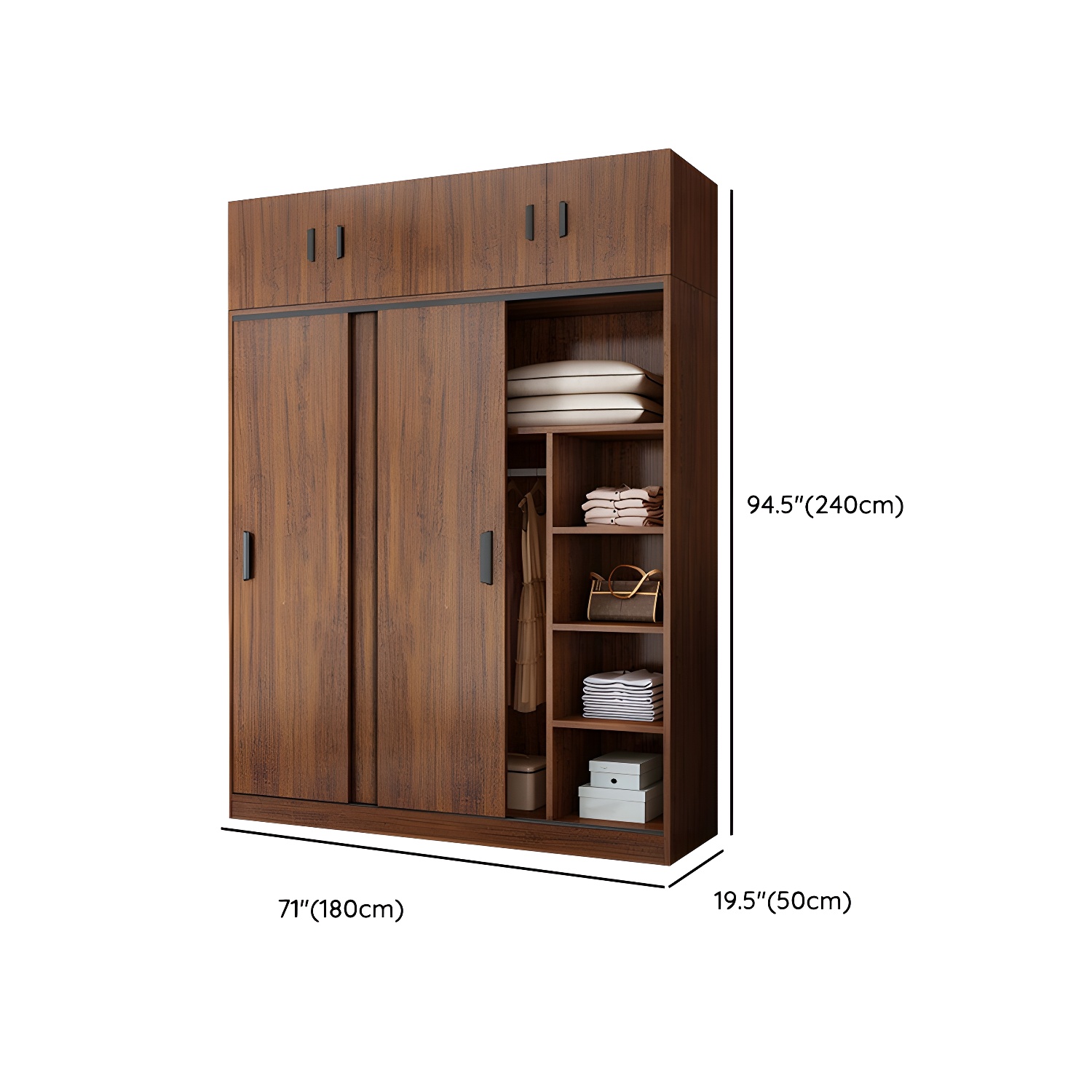 Contemporary Brown Wood Wardrobe Armoire with Clothing Rod & Shelves - image 21