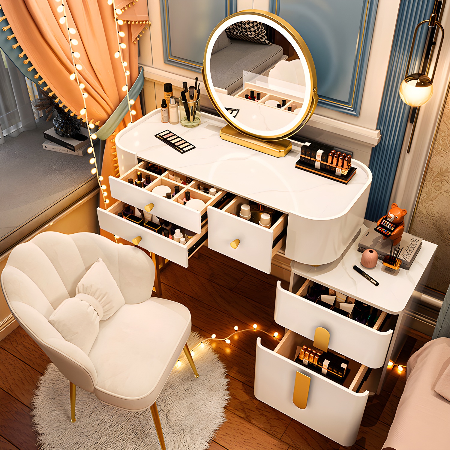 Modern Solid Wood Makeup Vanity Desk Bedroom Vanity Dressing Table Set - image 5