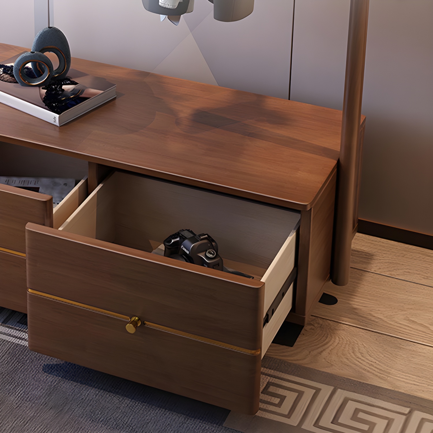 Contemporary Movable Wardrobe Wooden Bedroom Armoire with Drawers - image 11