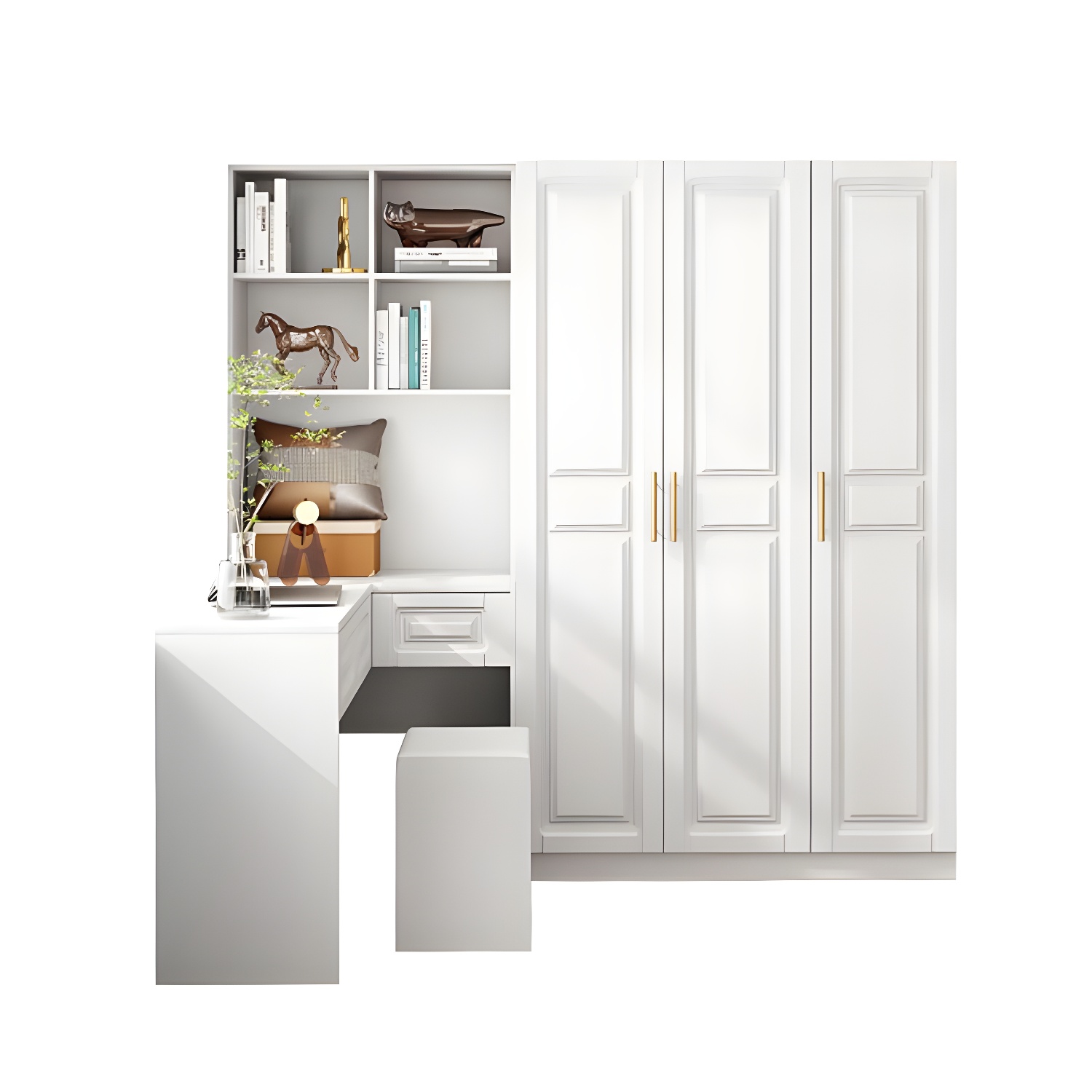 White Armoire Artificial Wood Wardrobe with Drawers and Clothes Rails Storage Cabinet - image 5