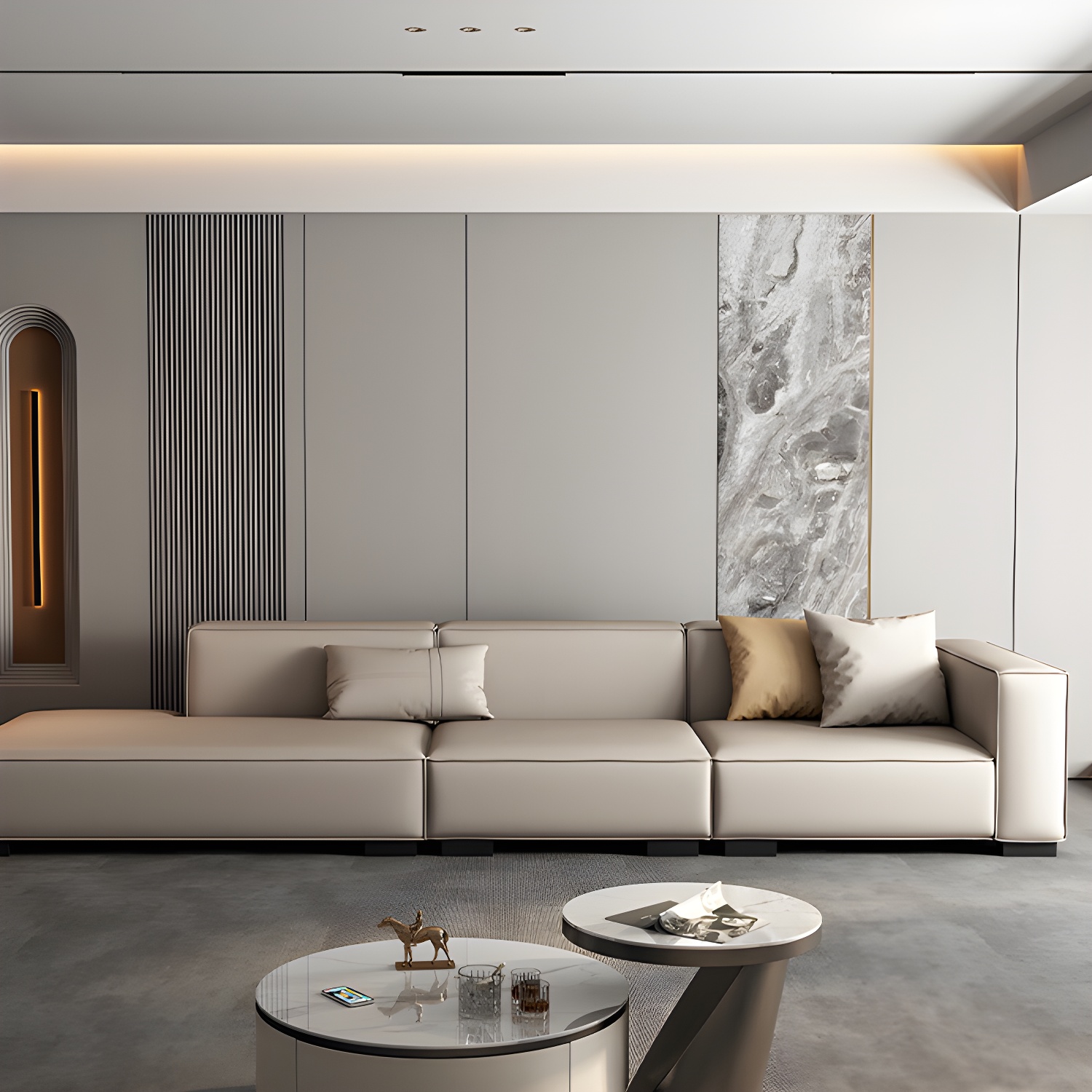 Modern Gray Faux Leather Sofa Chaise with Square Arms and Pine Wood Legs
