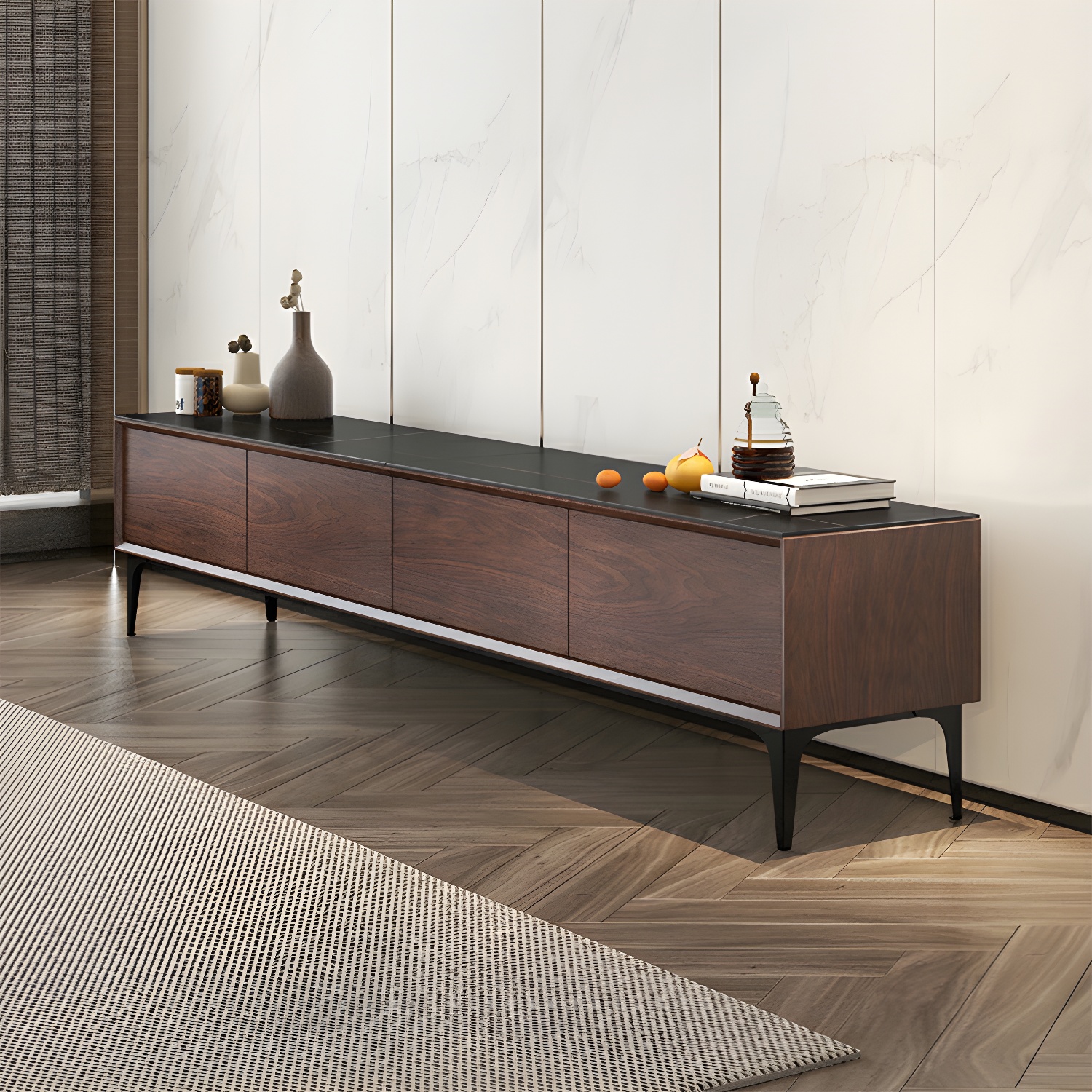 Scandinavian Style Wood TV Stand with Cable Management, Drawers Included - Low Height and With Legs - image 12
