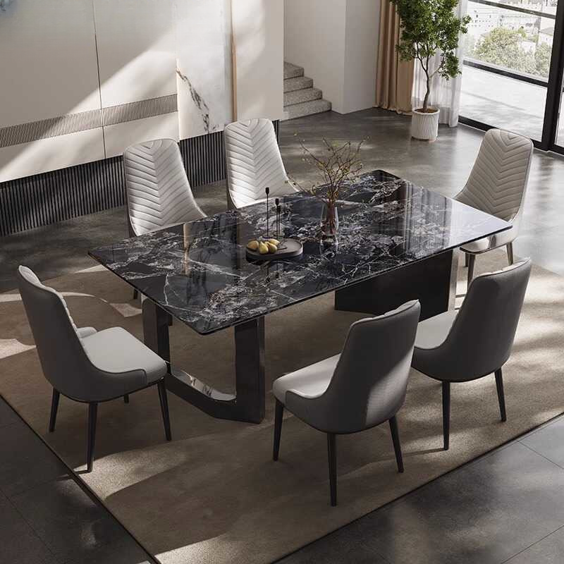 Dining Table Set with Marble Slab Top for 6 People/4 People in Multicolor