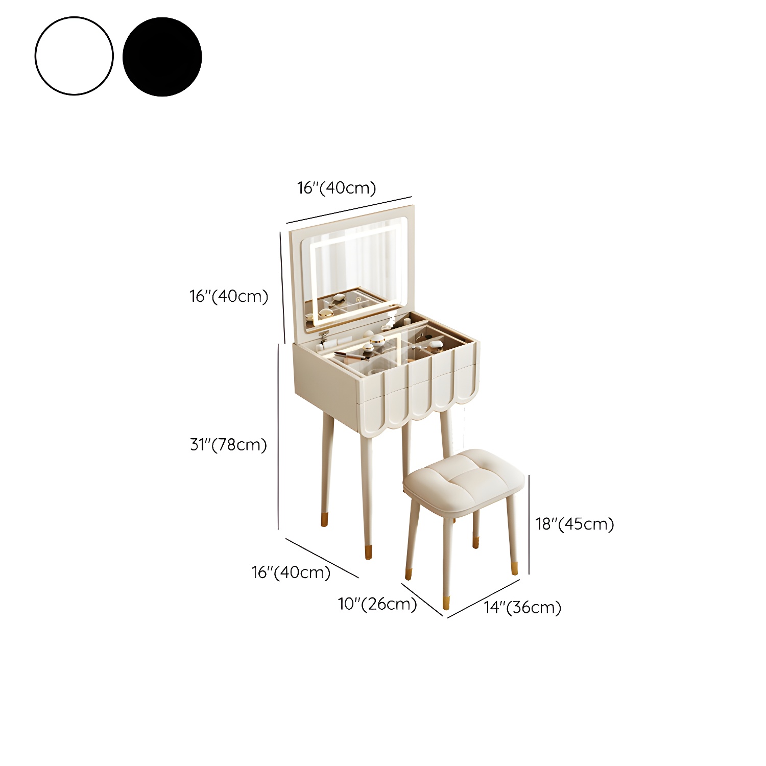Elegant Vanity Set with Oak Top & Mirror & 2 Drawers & Comfortable Seat - image 10