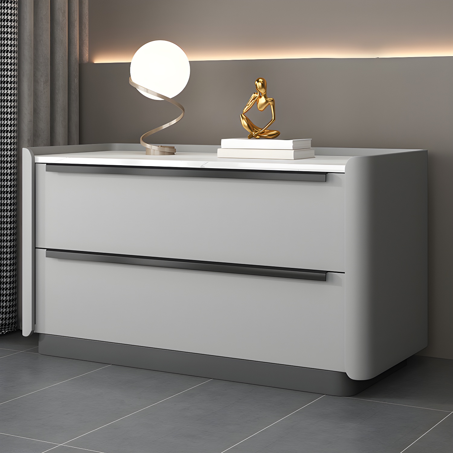 Modern Faux Leather Drawer Storage Nightstand in Stone Finish - image 7