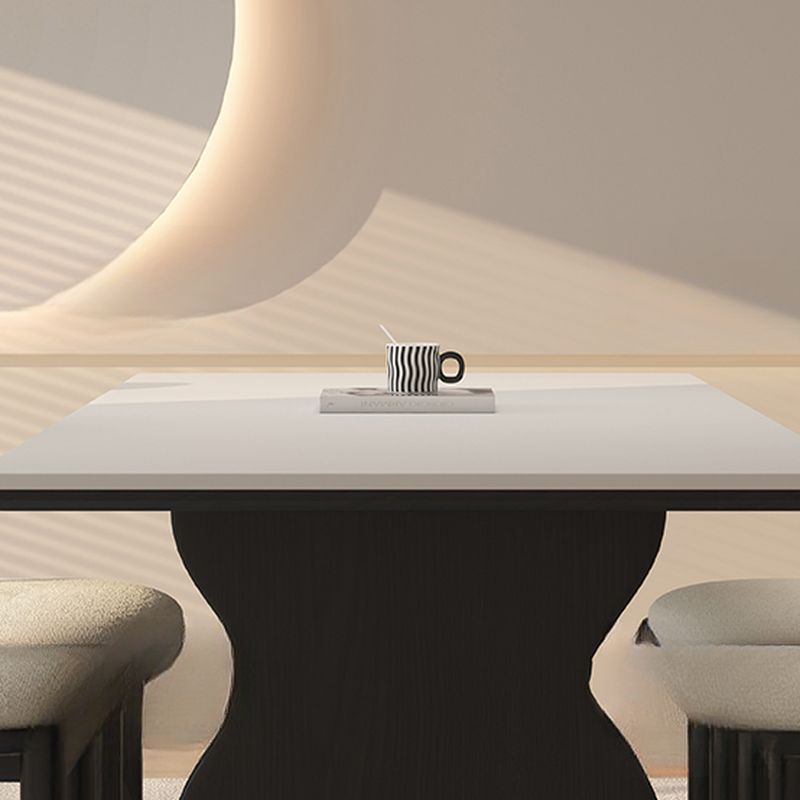 Dining Table Set with Rectangular Shape, Two-sided Pedestal, Fixed Table, Padded Chair with Back, 5-piece in White - image 7