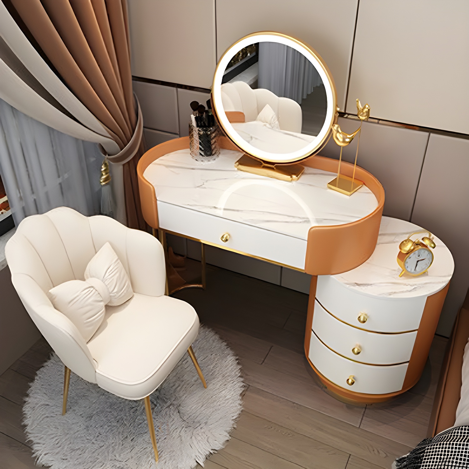 Wooden Makeup Vanity Desk Bedroom Dressing Table Stool Set with Drawer - image 5