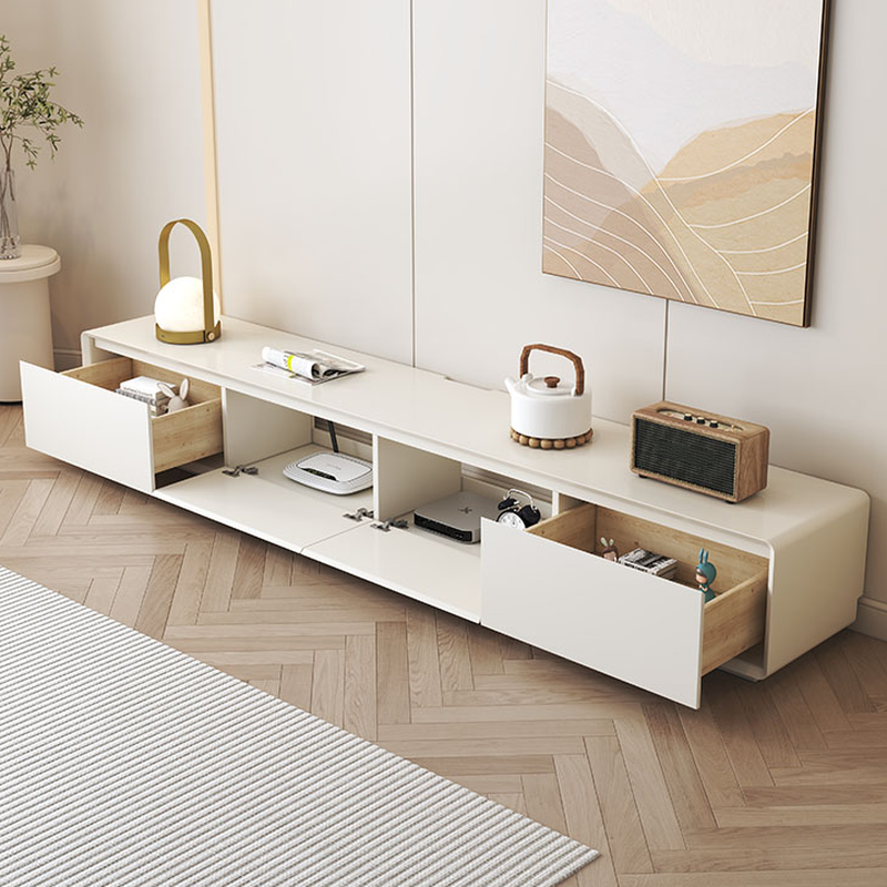 Simple White Lumber TV Stand with Cable Management & 3 Drawers/4 Drawers/6-Drawer