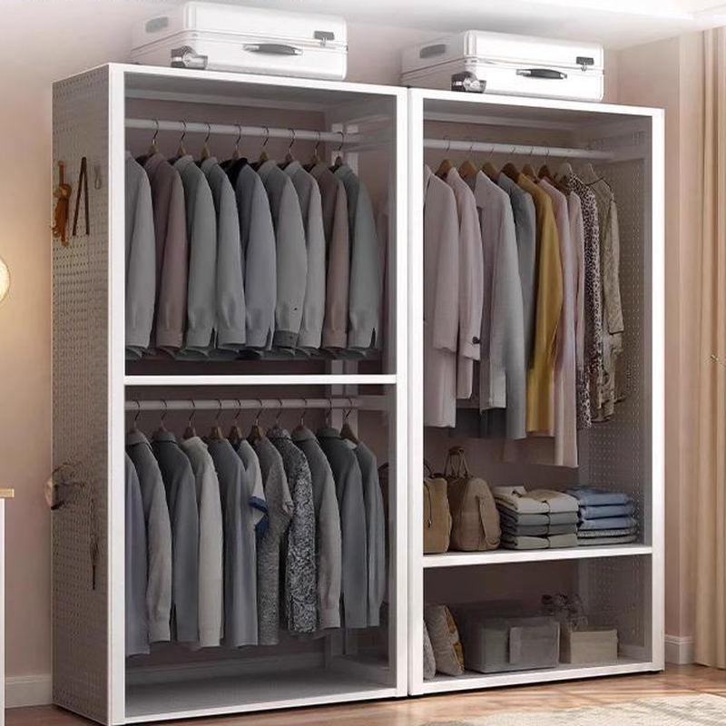 Chalk Modish Alloy Wardrobe Closet with Interior Shelves and Clothing Rod - image 3