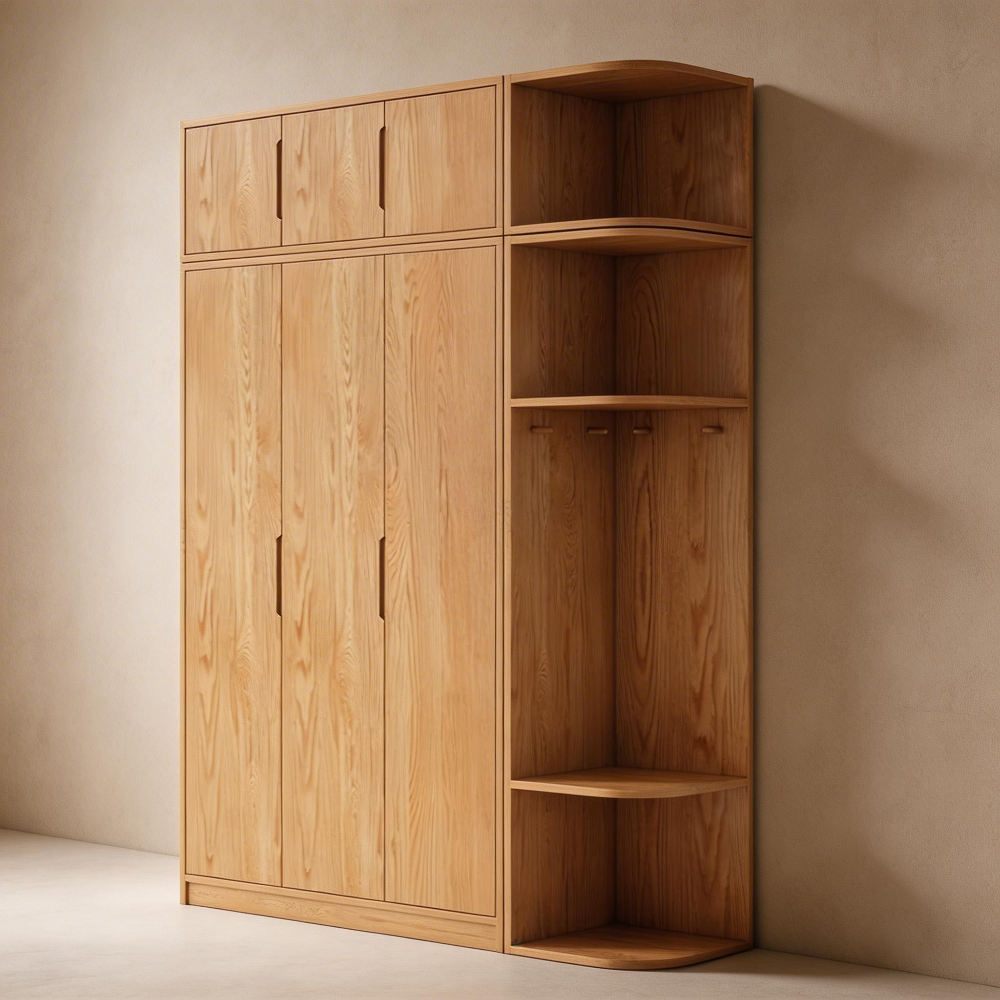 Modern Natural Wood Wardrobe Armoire with Sliding Doors, Drawers, and Shelves - image 96