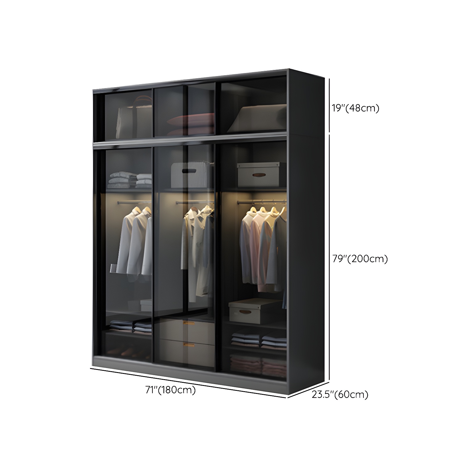 Contemporary Wood and Tempered Glass Wardrobe Freestanding Wardrobe Armoire without Light - image 24