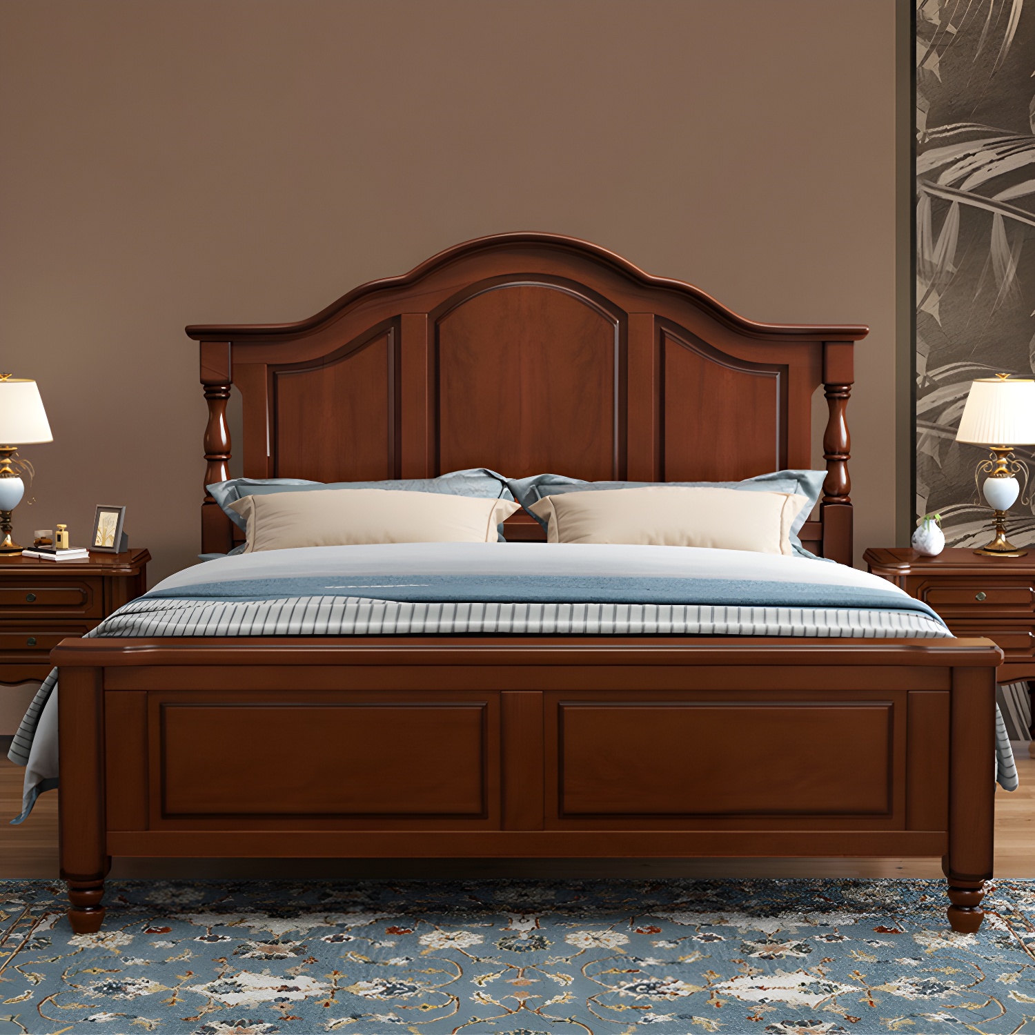 Contemporary Brown Bed Frame Solid Wood Bed with Arched Headboard - image 14