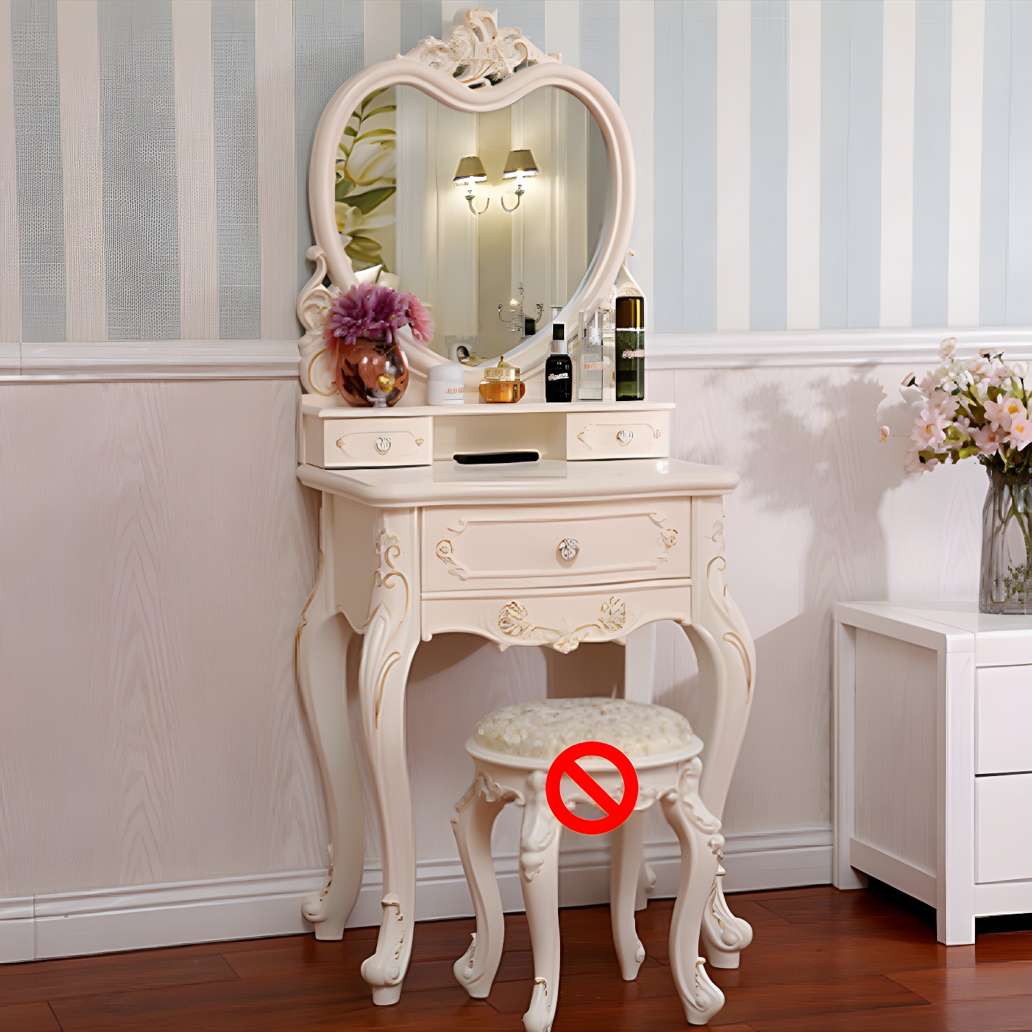 Victorian Bedroom With Drawer Mirror Solid Wood Makeup Vanity Set