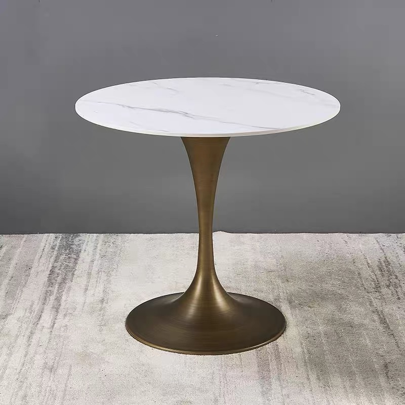 Chalk Circular Stone Art Deco/Glamorous Dining Table for 2, Scratch-immune & Fixed Table