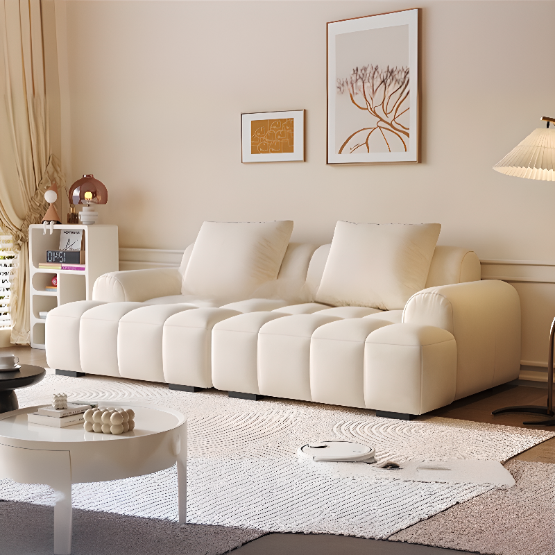 Modern Solid Color Tear Resistant Standard Sofa in Light Gray/Ivory/Citrus Color with 4-seater/Seats 5/3-seater and 2 Pillows - image 5