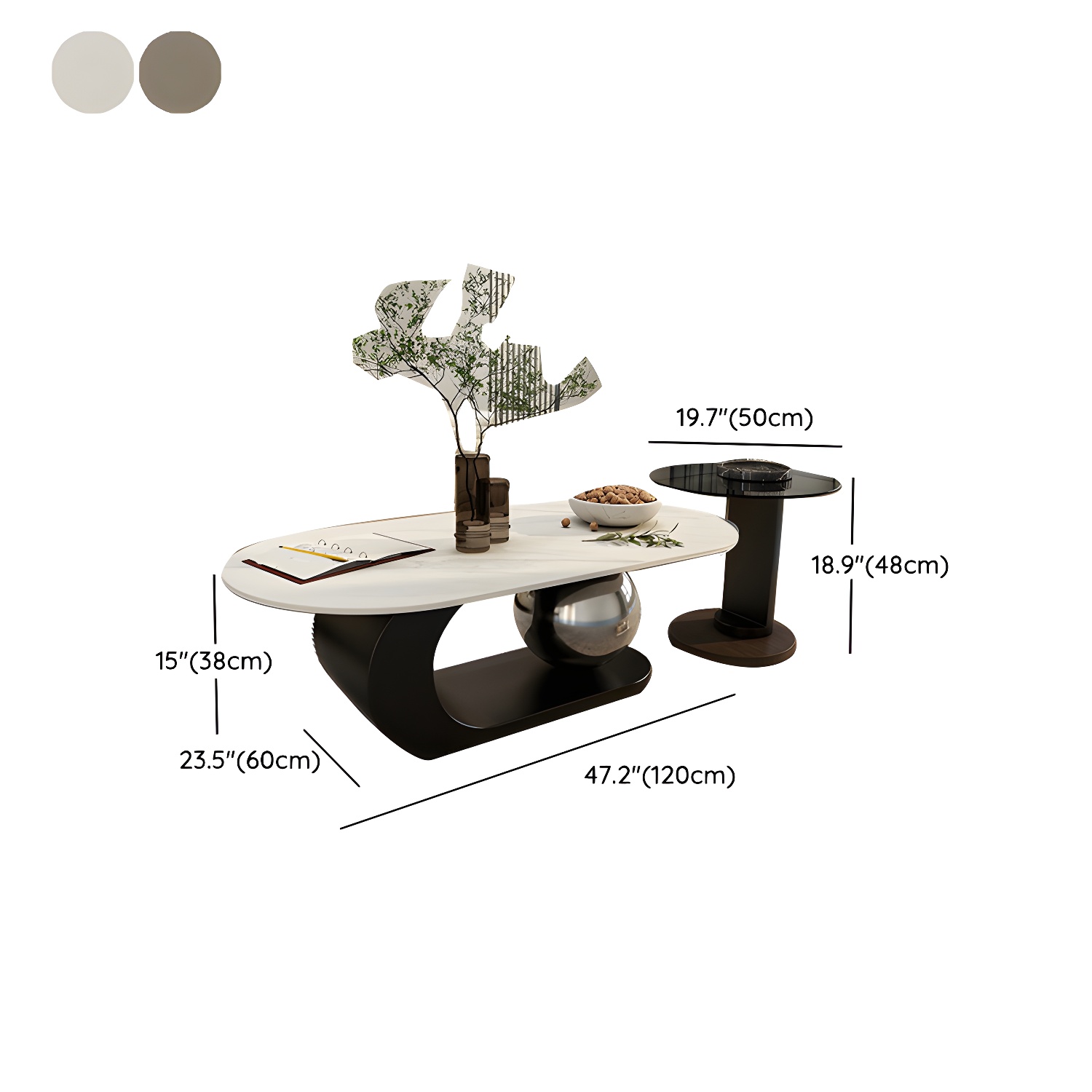 14"H Glam Coffee Table Slate Oval Pedestal Coffee Cocktail Table - image 22