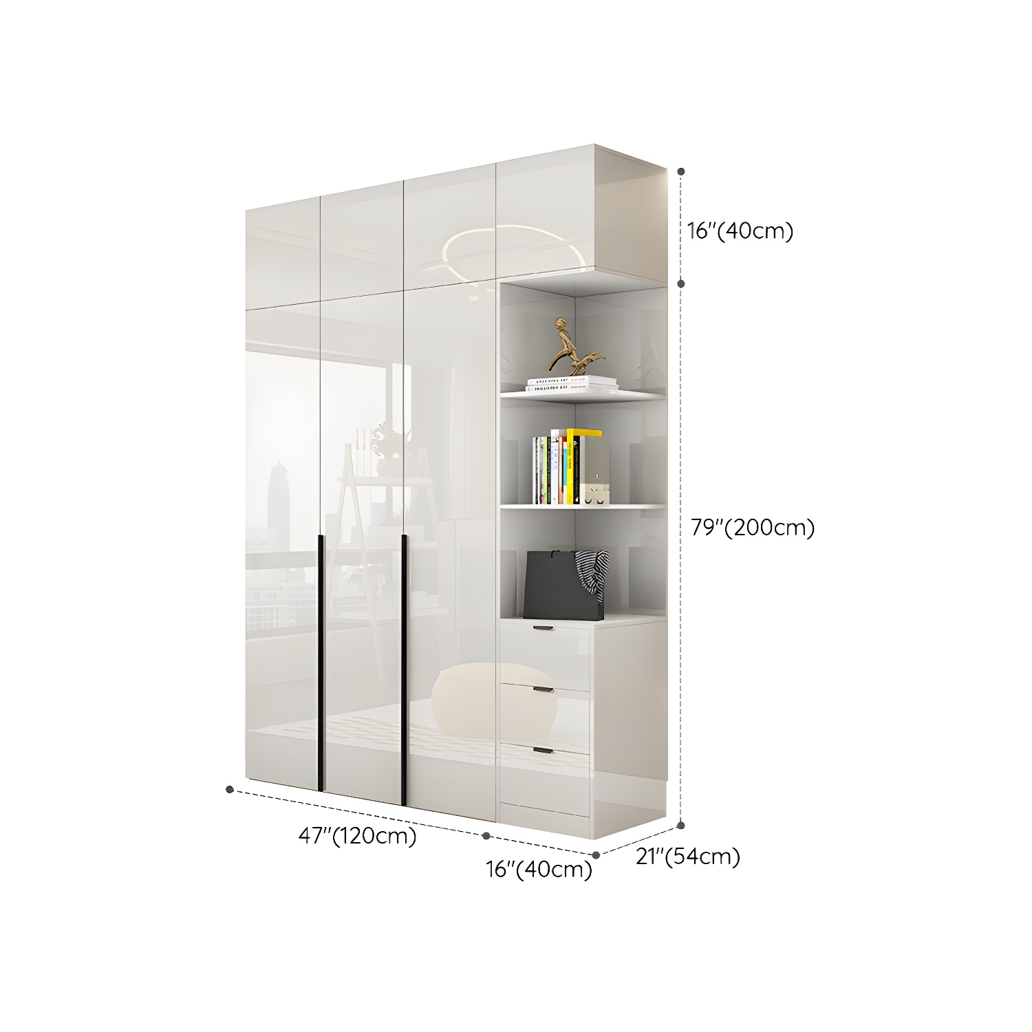Solid Wood White Wardrobe Armoire with Drawers, Clothing Rod, and Shelves - image 29